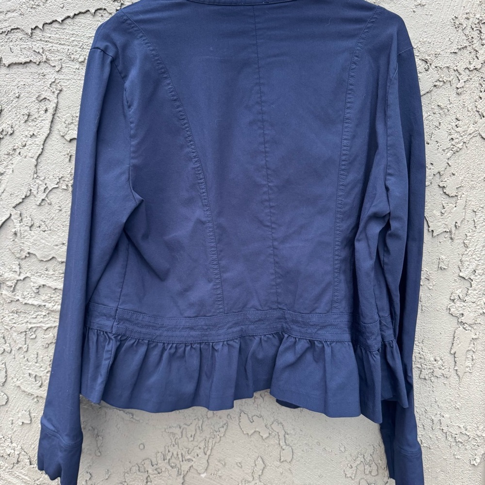 Westport Navy Ruffle Peplum jacket Open Front Stretch size XL - Picture 8 of 15